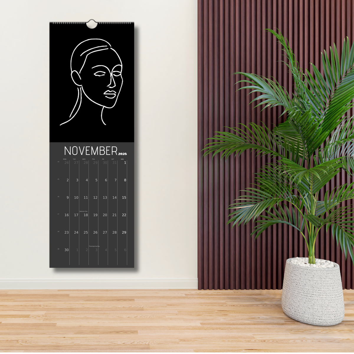 Front Facing 2026 Black Wall Calendars (US & CA)