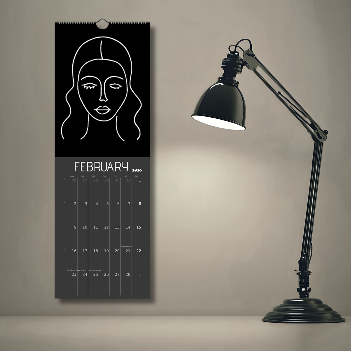 Front Facing 2026 Black Wall Calendars (US & CA)