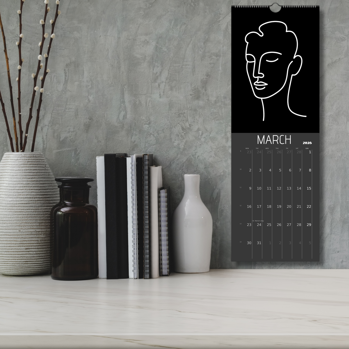 Front Facing 2026 Black Wall Calendars (US & CA)