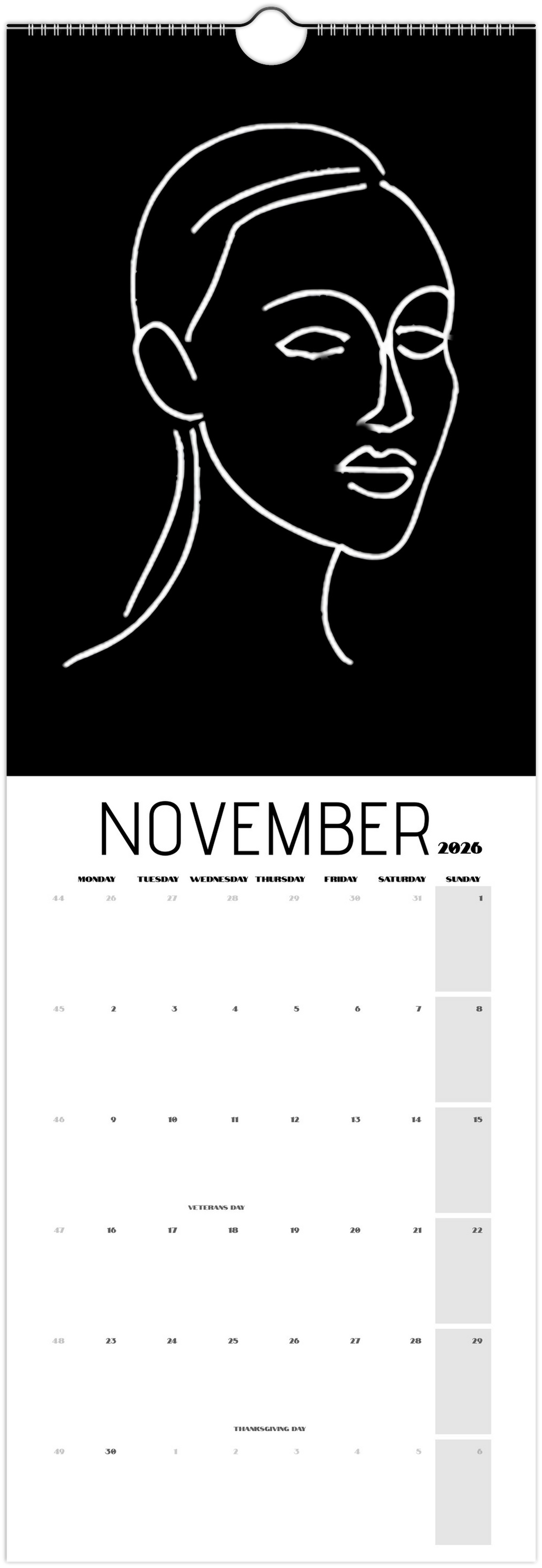 Front Facing 2026 Black Wall Calendars (US & CA)