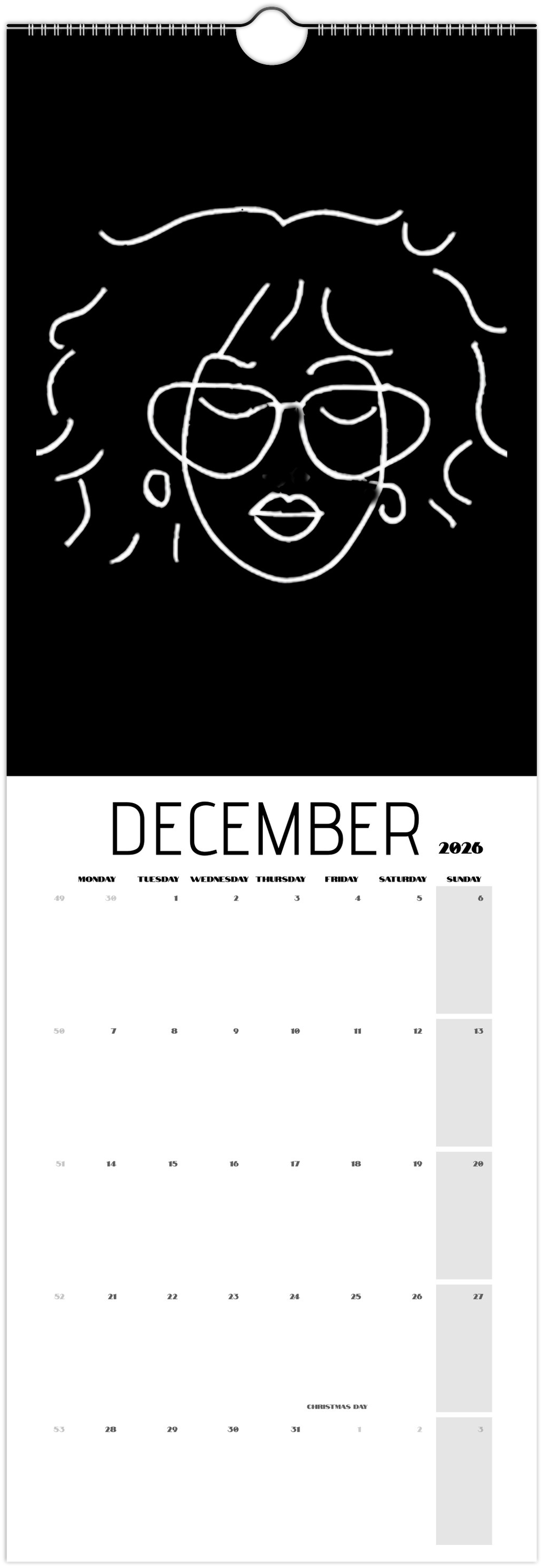 Front Facing 2026 Black Wall Calendars (US & CA)