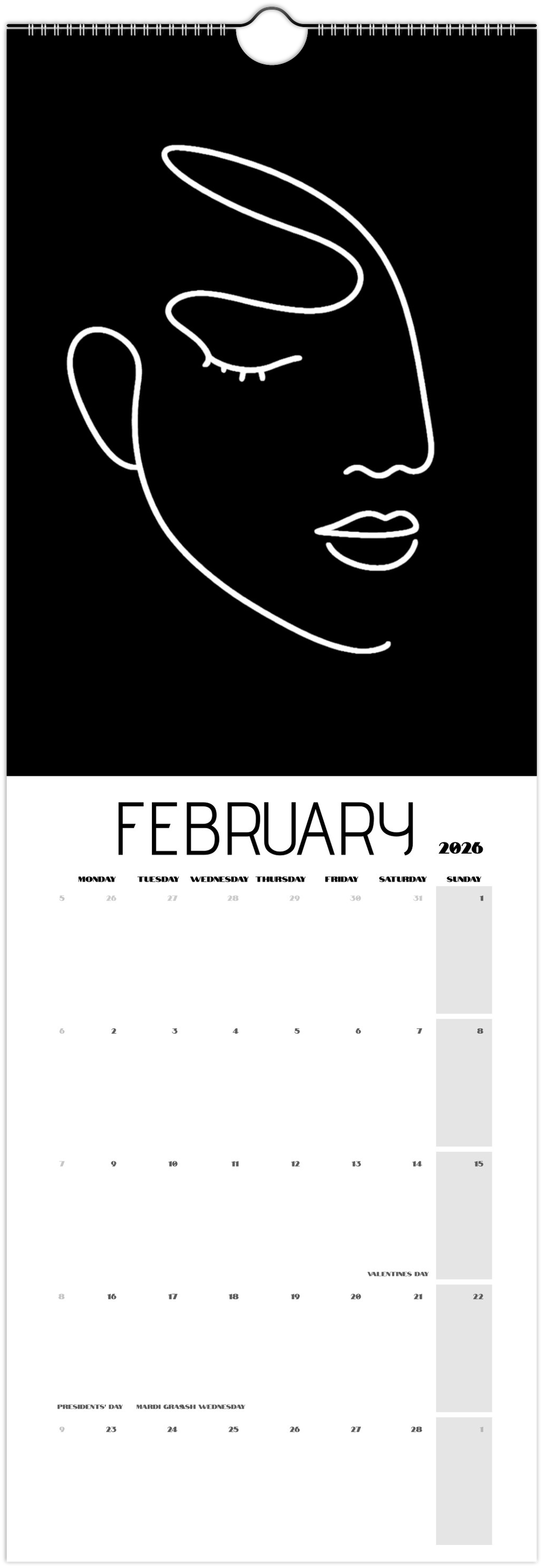 Facing What's Ahead in 2026 Black Wall Calendars (US & CA)